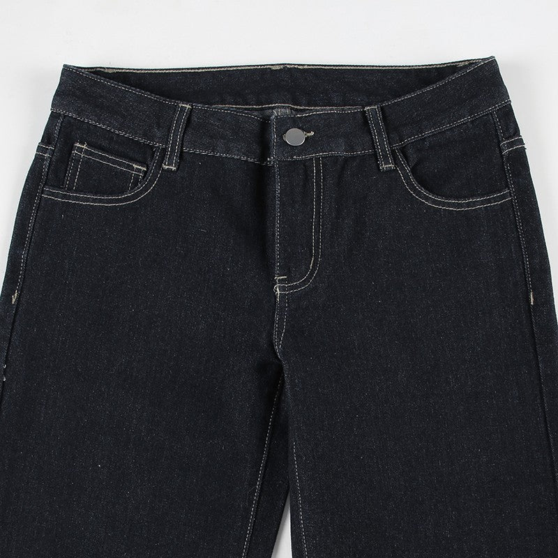 Women's Slim Fit Flared Jeans Y2K Vintage Low Rise Stretch Denim Pants with Embroidery Distressed Style for Everyday Outfits