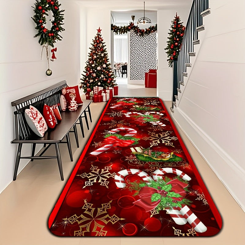 VIKAMA Christmas Carpet Festive Red Kitchen Rug Doormat Welcome Mat Runner Rug Winter Rug For Bedroom Warm Carpet For Live Room