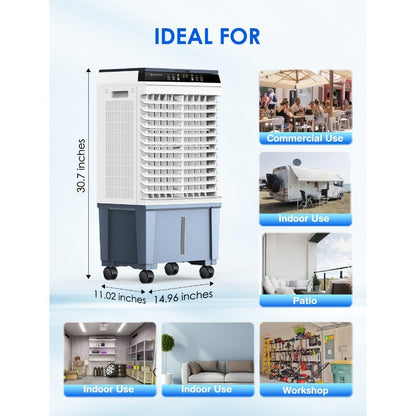 Swamp Cooler 1800 CFM Portable Evaporative Air Cooler with 6 Ice Box 5.3 Gal Water Tank 110 Swing 3 Speeds Upgraded Remote 12H