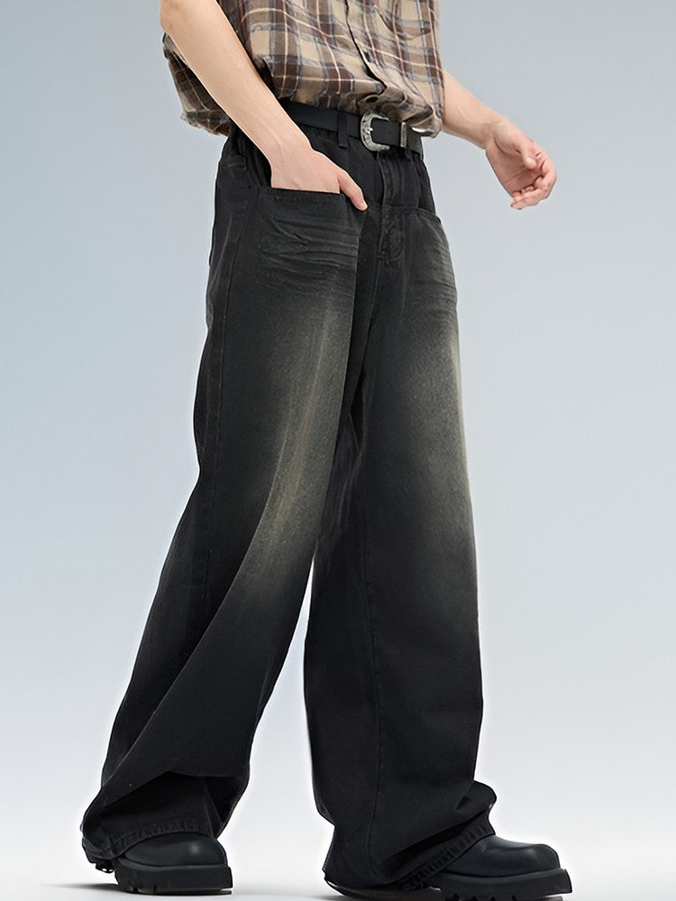 Calça Jeans Masculina Clássica Americana Hip Hop Rap Perna Larga Juventude Popular Masculina Reta Retrô Solta Calças Jeans Oversized