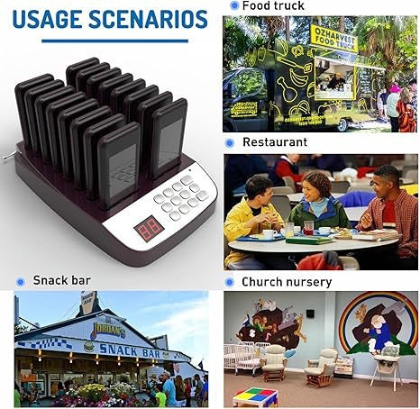 Waterproof 16 Pager System for Restaurants Hotels Food Trucks & Church Nursery with Vibration Flashing Buzzer & Call Features