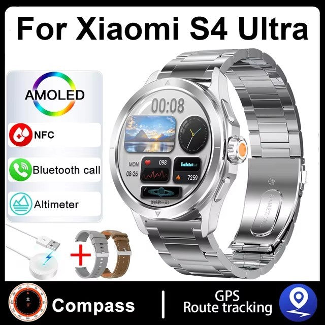 Novo Para Xiaomi S4 Ultra Outdoor Sports Smart Watch Masculino 1,53 polegadas AMOLED NFC GPS Bússola Frequência cardíaca À prova d'água Chamada BT Smartwatch