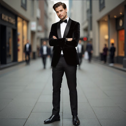 ?Velvet Elegance?Men's Single-Breasted Blazer | Long Sleeve Formal Jacket for Weddings, Business & Events
