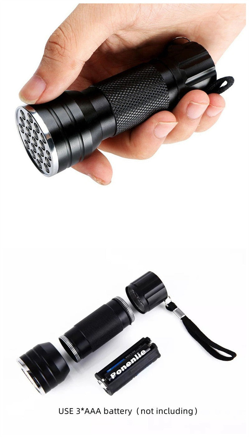 21 LED UV Ultraviolet Flashlight Blacklight 395NM Mini Torch Flash Lamp For Pet Urine Stains Portable Black Light Flashlights