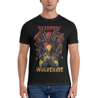 Men T-Shirts D & W Funny 100% Cotton Tee Shirt Short Sleeve Deadpool And Wolverine T Shirt Round Collar Clothes Printed