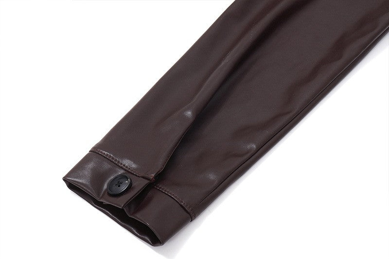 2025 Fashion Faux Leather Jacket Aesthetic Fashion Streetwear Turn-down Collar Coat Women Autumn Casual Simple Long Sleeve Coats