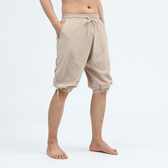 Men's Pirate Shorts Renaissance Medieval Vintage Lace-Up Viking Navigator Halloween Costume Pants