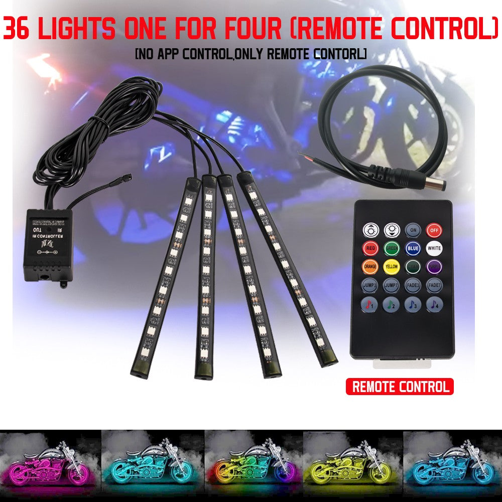 Faixa de luz de LED neon para motocicleta, kit de lâmpada UnderGlow com controle remoto sem fio RGB para Harley Yamaha, faixa de luz decorativa para carro