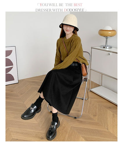 Plus Size Woolen Skirt Women 2024 Autumn Winter New Arrivals High Waist A Line Skirt With Belt Korean Fashon Skirts Womens