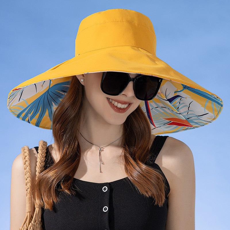 Xinbaoguan 100%poliéster8240Chapéu de pescador de aba dupla alargada NOVO transfronteiriço feminino Chapéu de sol de verão Chapéu de sol fashion