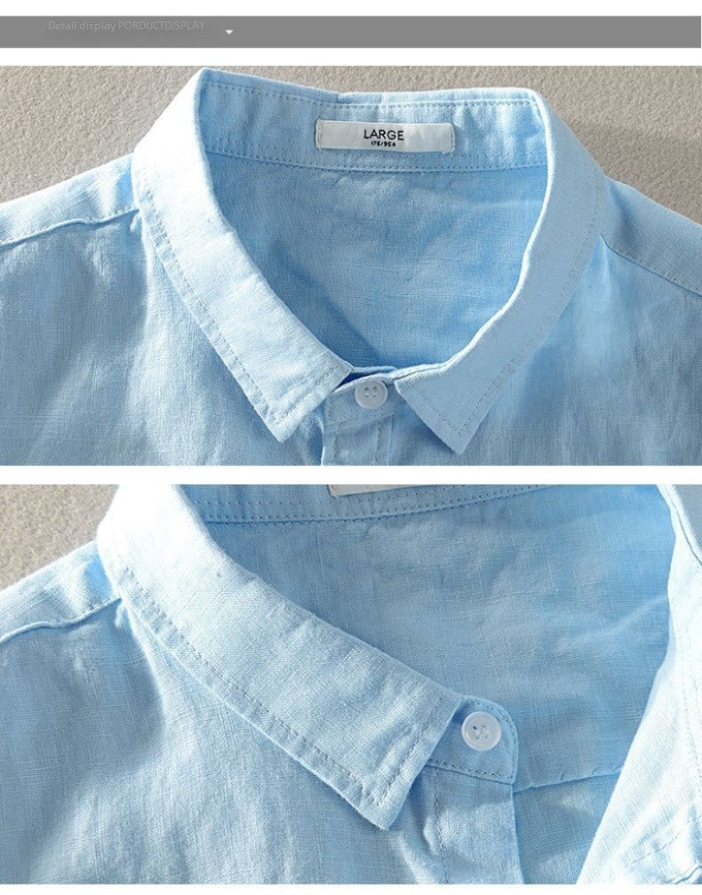 100% Linen Short Sleeve Shirt Men Cotton Linen Clothing Top Casual Summer Half Sleeve Shirt Loose Style Square Collar
