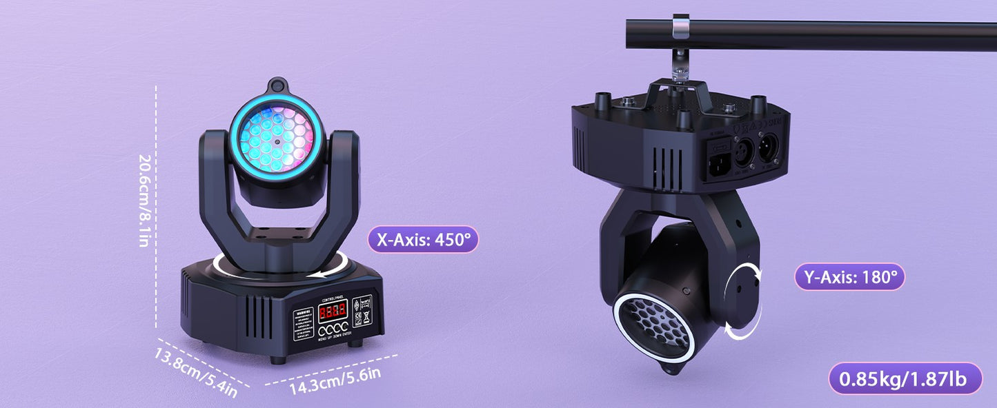 U'King Mini 30W Beam Pattern Moving Head Light RGB DMX Sound Activated Strobe Effect Stage Light for DJ Disco Party Christmas