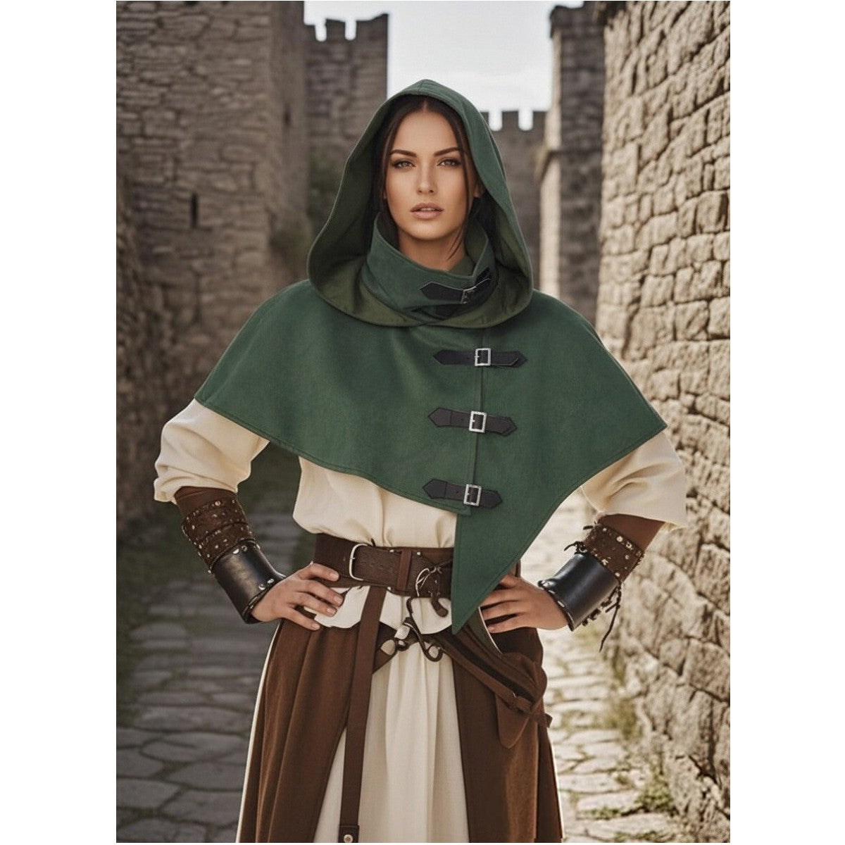 Vintage Medieval Hood Shawl Scarf Set Gothic Assassin Cowl Cape Adult Cosplay Cloak LARP Halloween Carnival Themed Party Outfit
