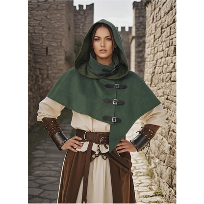 Vintage Medieval Hood Shawl Scarf Set Gothic Assassin Cowl Cape Adult Cosplay Cloak LARP Halloween Carnival Themed Party Outfit