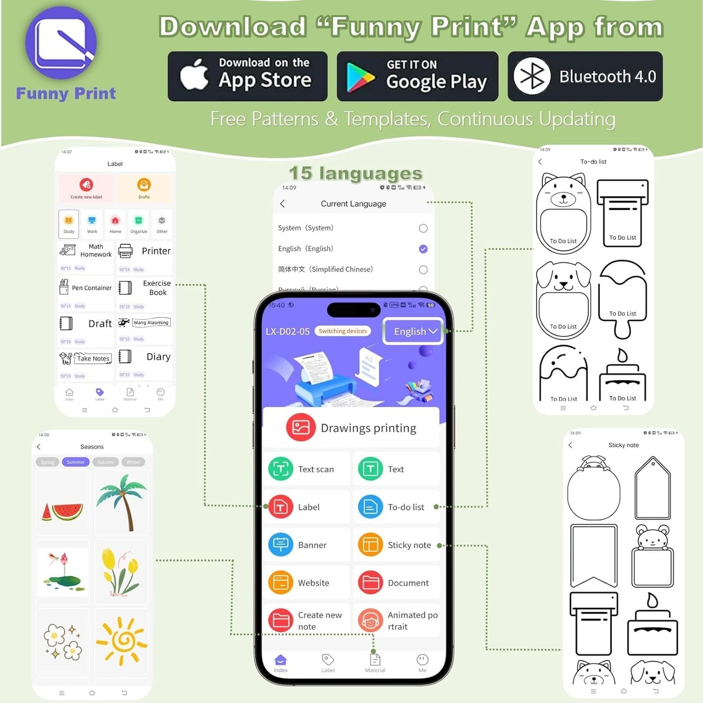 Impressora de bolso fotográfica M1 com 2 rolos para iOS Android Bluetooth Mini impressoras térmicas de adesivos para escritório, cozinha e escola