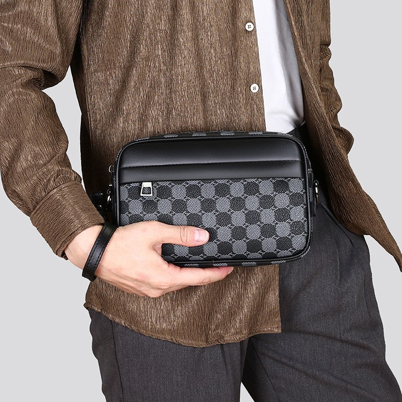 Fashion Business Shoulder Bag PU Leather Men Clutch Bag Wide Strap Crossbody Bag Designer Casual Male Messenger Pack Phone Purse