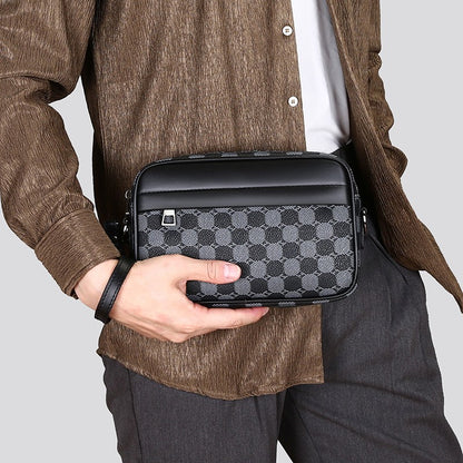 Fashion Business Shoulder Bag PU Leather Men Clutch Bag Wide Strap Crossbody Bag Designer Casual Male Messenger Pack Phone Purse