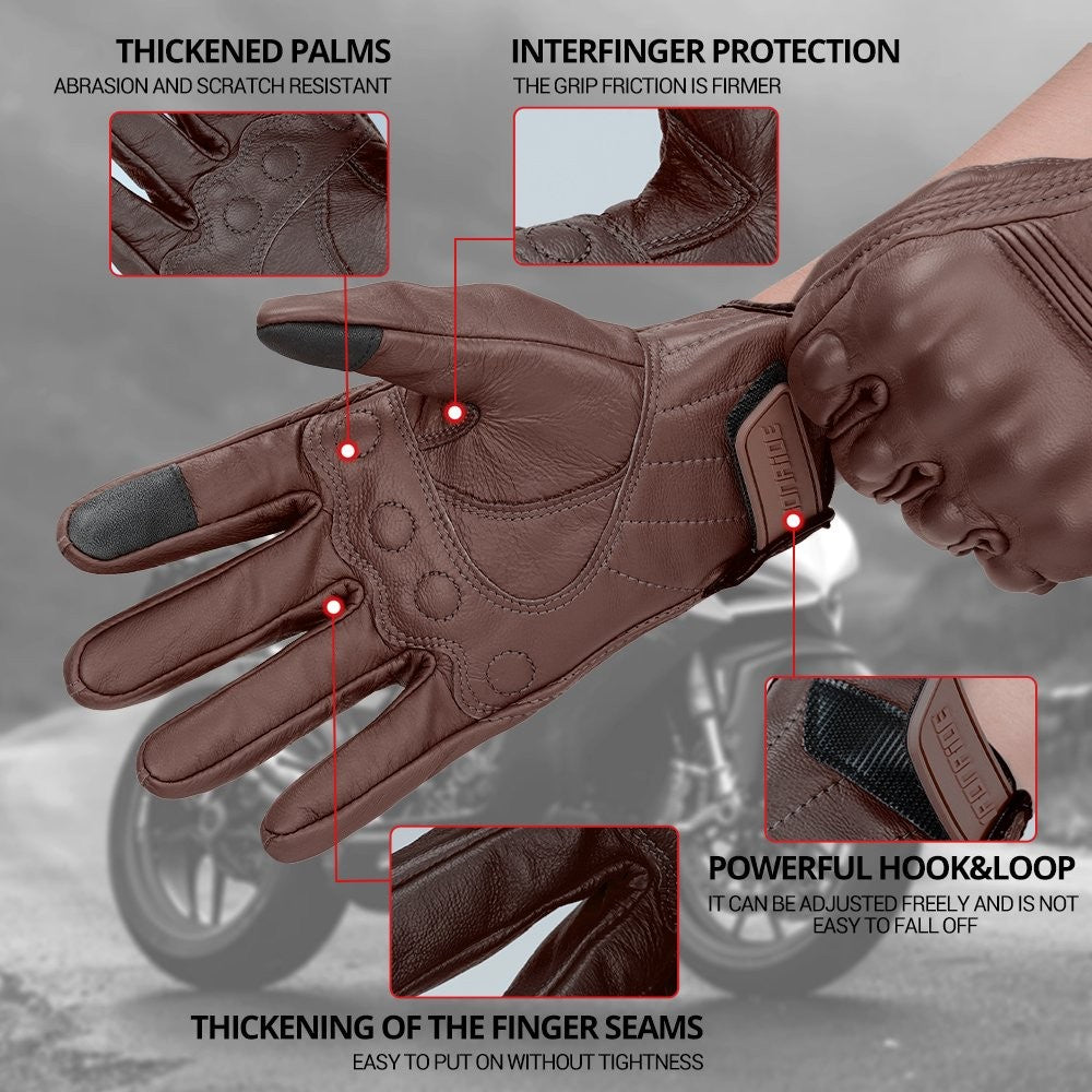 Luvas de Moto de Couro à Prova de Vento Quentes de Inverno Masculinas Antiderrapantes Luvas de Motocross com Tela Sensível ao Toque Luvas de Moto