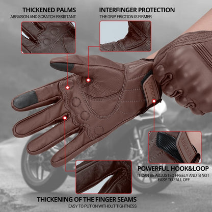 Luvas de Moto de Couro à Prova de Vento Quentes de Inverno Masculinas Antiderrapantes Luvas de Motocross com Tela Sensível ao Toque Luvas de Moto