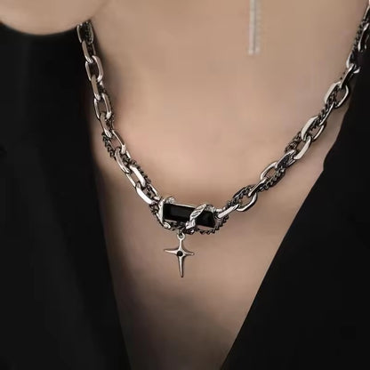 Colar com Pingente de Cruz Gótica Preta e Estrela Y2k Gargantilha Feminina Masculina Charm Grunge Punk Joias da Moda ?Acessórios Harajuku Emo