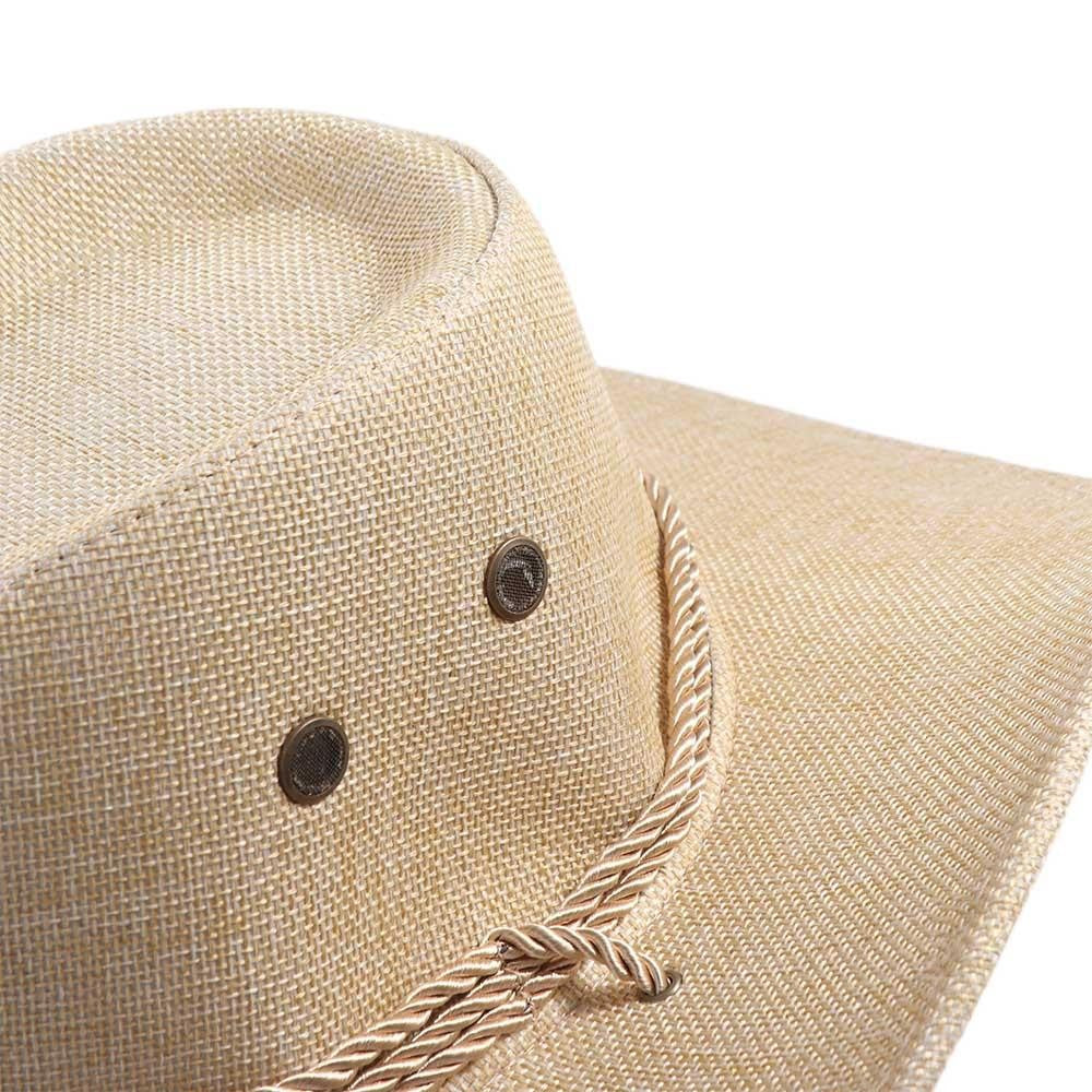 Linen Western Cowboy Hat Beach Cap Wide Brim Summer Sun Hat Outdoor Visor Cap Sun Protection Cap Beach Sunscreen Cap Summer