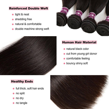 30 32 Polegadas Lisos 16A Cachos 1 3 4 Pacotes Cabelo 100% Humano Cabelo Brasileiro Tecer Extensões de Cabelo Virgem Cabelo Cru