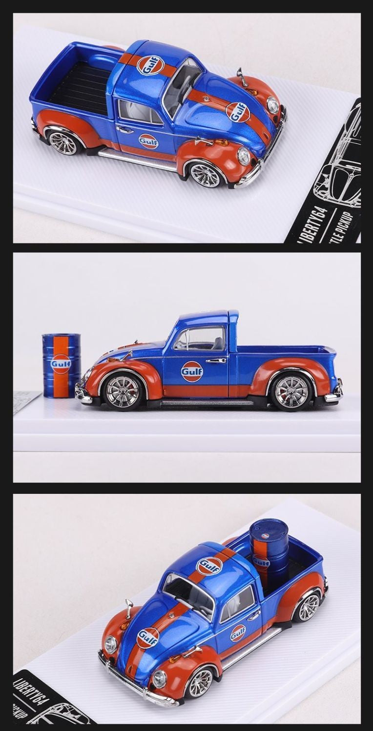 Liberty64 1:64 Scale Beetle Convertible Pickup Die-Cast Car Model Gulf Oil Series Custom Toys Miniature Alloy Simulation Vehicle