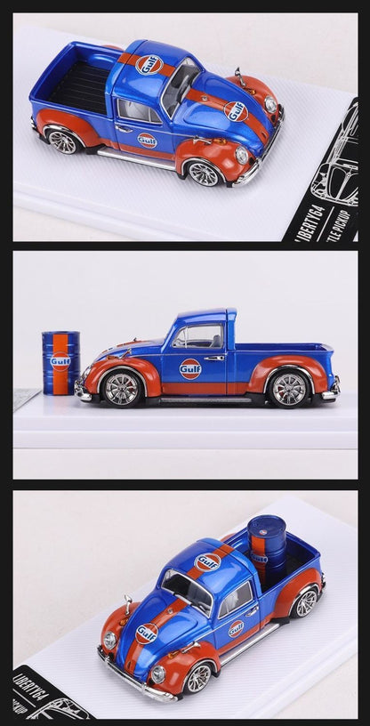 Liberty64 1:64 Scale Beetle Convertible Pickup Die-Cast Car Model Gulf Oil Series Custom Toys Miniature Alloy Simulation Vehicle