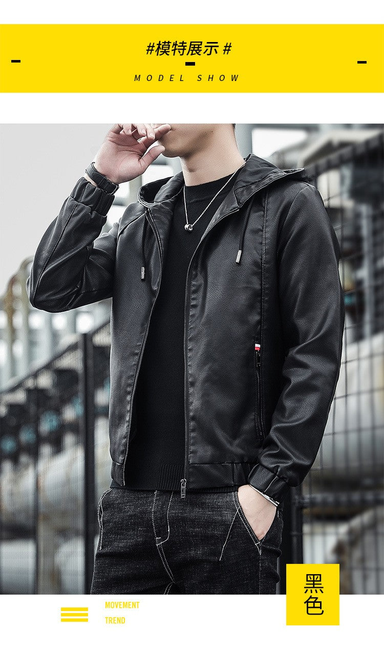 Fashion Men's New Hoodie Leather Jackets Autumn Casual Clothing Jacket Biker Motorcycle Slim Leisure Coats Windproof Warm 4Xl