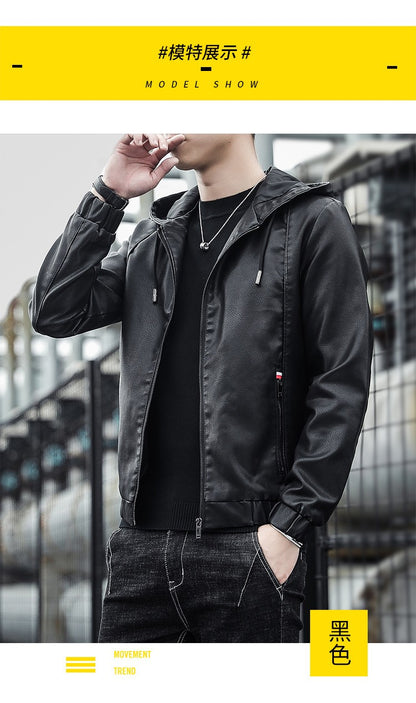 Fashion Men's New Hoodie Leather Jackets Autumn Casual Clothing Jacket Biker Motorcycle Slim Leisure Coats Windproof Warm 4Xl