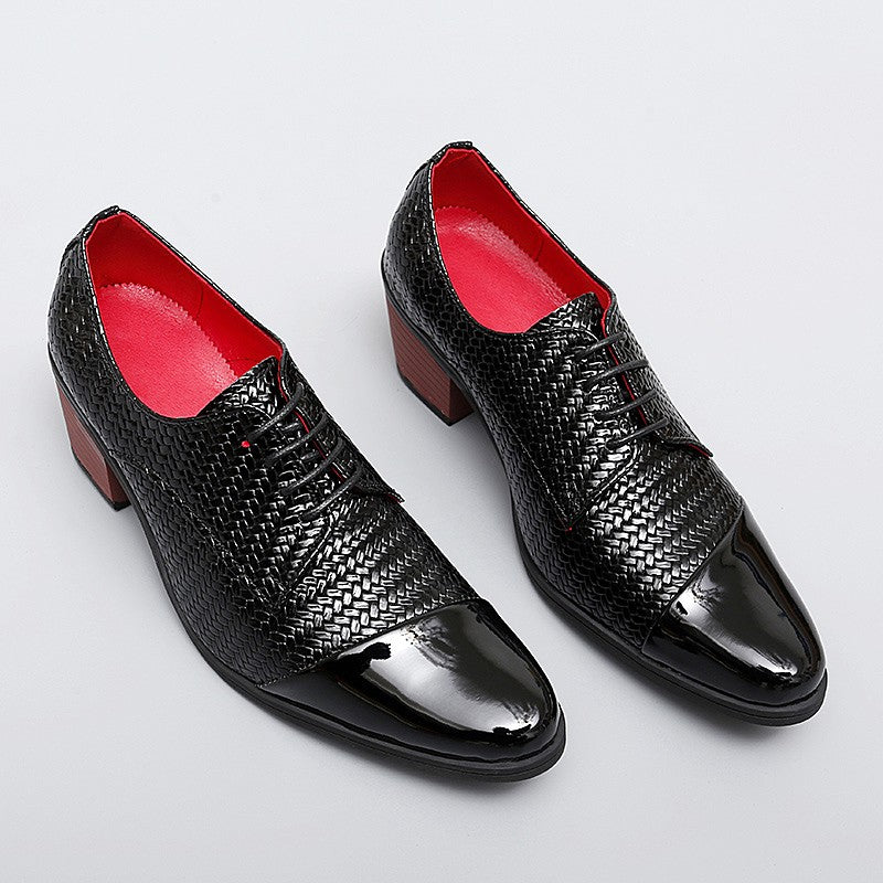 Men's Leather Shoes Banquet Dress Shoes Formal Occasions Men's Business Leather Shoes Office Red High Heels Pointed Shoes