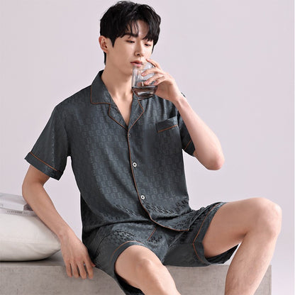 Ice Silk Pajamas Men's Spring and Summer Light and Breathable Simulation Silk Satin Short-sleeved Shorts Youth Simple Loungewear