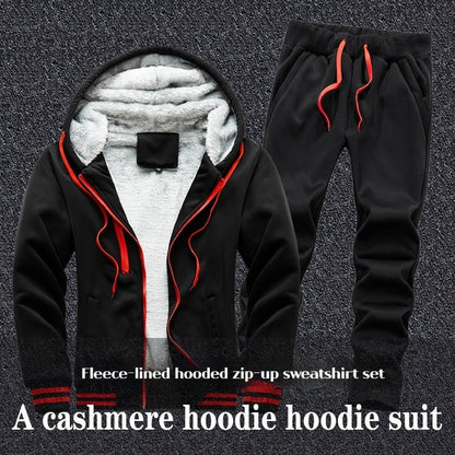 2025 Winter Men's Tracksuit Set Hooded Fleece Lined Jogging Suit Hoodie+Pants Casual Outfits Sportswear Fashion Men's Clothes
