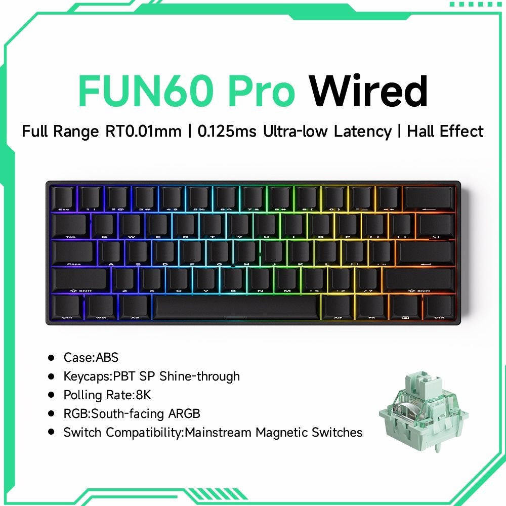 Akko MonsGeek FUN60 Teclado Mecânico Interruptor Magnético Teclados Gamer 60% Gatilho Rápido 0,01mm 8K ARGB HE/TMR Teclado Personalizado
