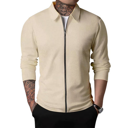 2024Summer Popular Waffle Outdoor Polo Collar Jacket Men's Coat Nick Garment Casual Sports Zipper Cardigan Long Sleeve Coat