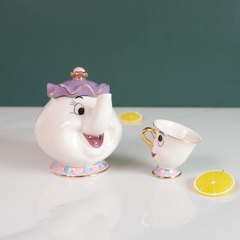 Bule De Chá Disney Desenho Animado A Bela E A Fera Bule De Café Caneca Sra Potts Xícara Chip Bule De Chá Um Conjunto De Chá Droshipping Presentes Fofos