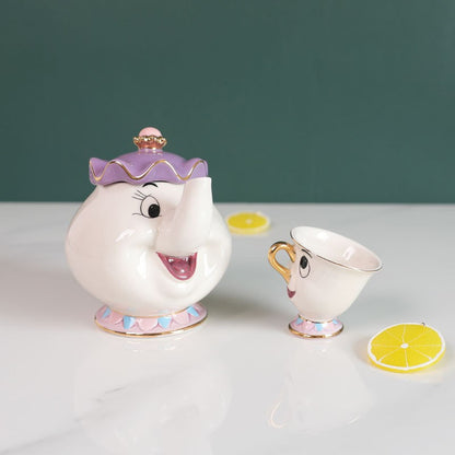 Bule De Chá Disney Desenho Animado A Bela E A Fera Bule De Café Caneca Sra Potts Xícara Chip Bule De Chá Um Conjunto De Chá Droshipping Presentes Fofos