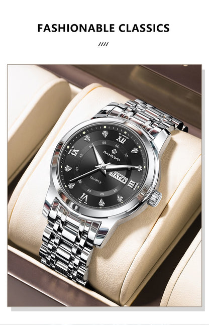 LIGE Brand BANGWEI Quartz Man Watch Fashion Stainless Steel Band Business Luxury Diamond Waterproof Calendar Watches for Men+Box