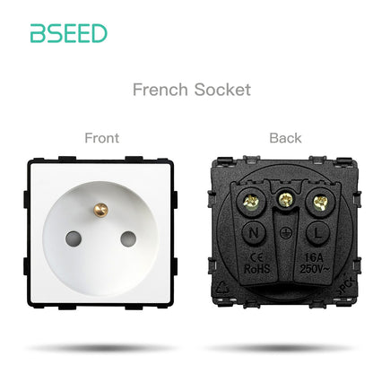 BSEED EU Standard Wall Socket with USB RJ45 TV Satellite Plug Glass Panel DIY Free Combination Function Part for Home Automation