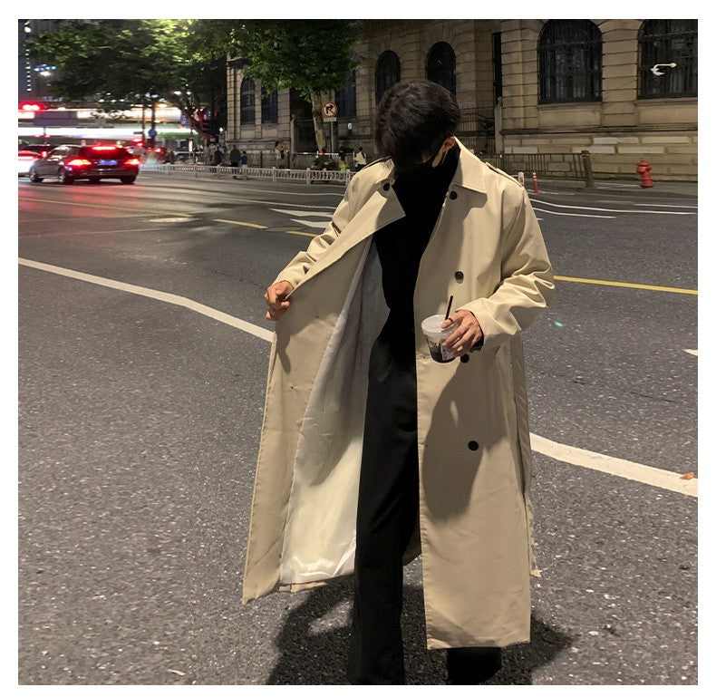 Autumn Trench Coat Men's High-end Luxury Double Row PU Leather Coat Male Long Korean Style Windbreaker Motorcycle Leather Jacket