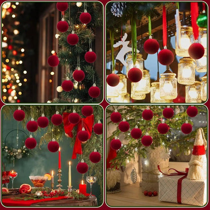 1/30pcs Wine Red Christmas Ball Velvet Round Christmas Balls Xmas Tree Ornaments Ball Hanging Pendants New Year Party Decor
