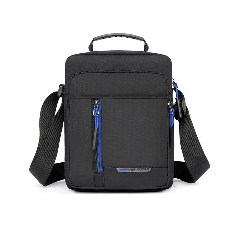 1 men's crossbody bag with zip closure, adjustable shoulder strap, and multiple storage compartments, suitable for daily commuti