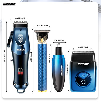 WEEME 4-in-1 Electric Hair Clipper Set for Men - Rechargeable Cordless Hair Trimmer Shaver Kit with Nose Ear Grooming Tools