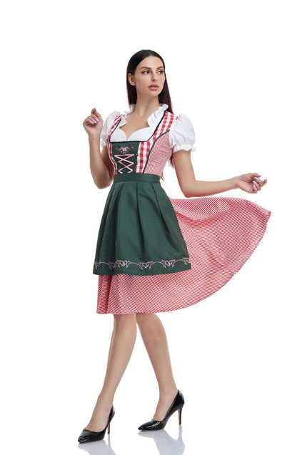 Traditional Bavarian Oktoberfest Costumes Plaid Dirndl Dresses Women Apron Dress German Beer Wench Maid Cosplay Party Dress