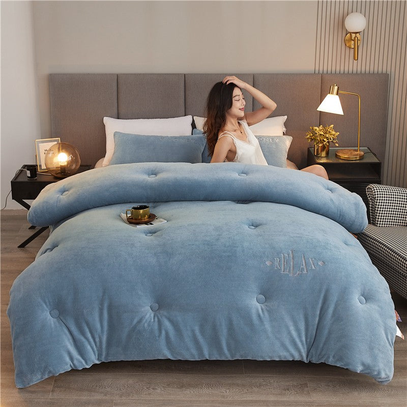 Double Sided Milk Velvet Winter Comforter Thickened Warm Double Layer Flannel King Size Quilts for Bed Solid Soft Plush Duvets