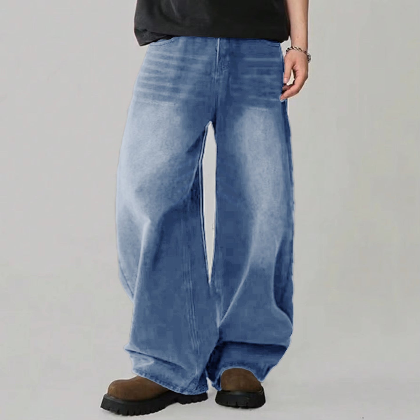 Four Season Men's Jeans Korean Version Student Casual Pants High Street Straight Loose Wide Leg Jeans Black Gray Blue Baggy Jean