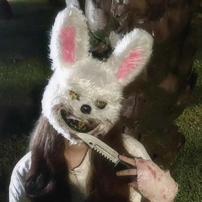 ? Halloween Party Cosplay Scary Bloody Bear Rabbit Mask Make-up Animal Plush Face Mask Props Headcover Masquerade Carnival Mask