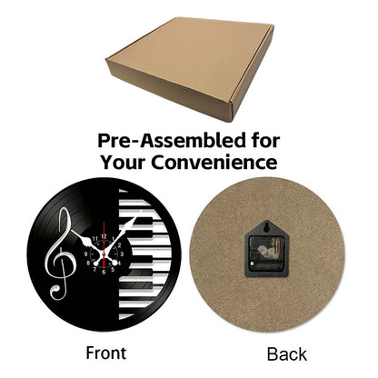 Music Notes Wooden Round Silent Hanging Wall Clock, Suitable For Living Room, Office, Study Room, Bedroom, Home Decoration