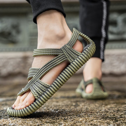 Retro Summer Sandals Men Cheap Woven Flat Sandal Man Lightweight Non-slip Outdoor Beach Shoes Men's Flip-flops sandalias hombre