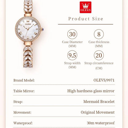 OLEVS 9971 Women Watch Luxury Brand Quartz Watch Fashion Unique Design Diamond Mermaid Bracelet Dress Watch Women Elegant Watch